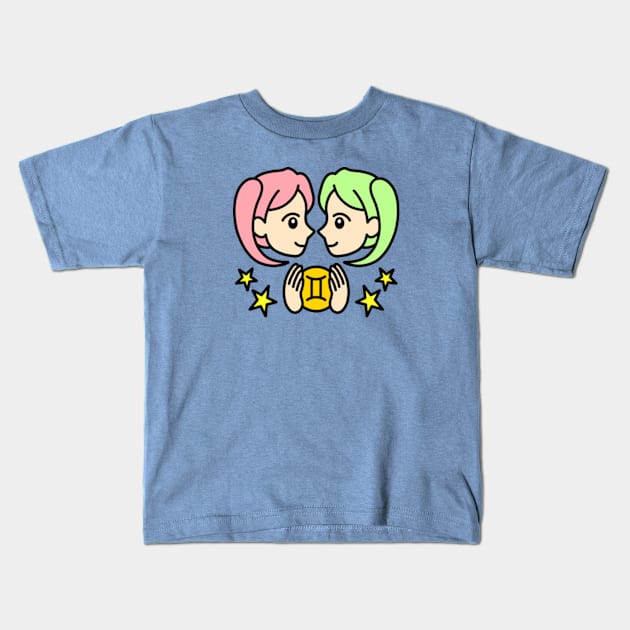 Gemini Zodiac Sign Kids T-Shirt by Yukarina